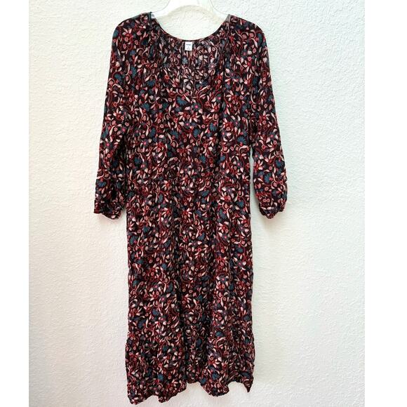 Old Navy Comfy Fall Floral Cottagecore Viscose Dress Brown Pattern Size XL $45 - Picture 1 of 6